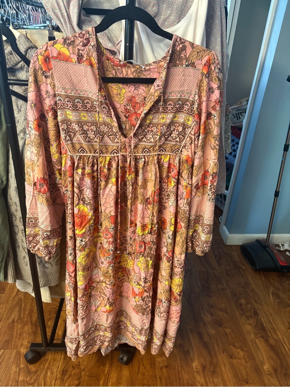 Pink Floral Maxi Dress with Boho Print
